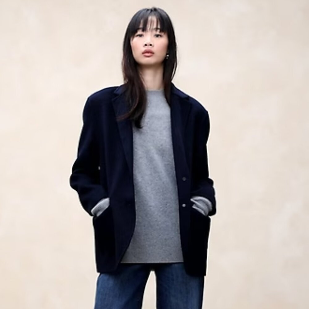 NEW Banana Republic XL Navy Blue Nelli Oversized Double-Faced Blazer Jacket